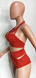 Women Sexy Scoop Neck Cutout Padded Bra Crop Top High Cut Solid Swimwear Two Piece Bikini Set BN-9277