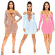 Spring New Sexy Patchwork Solid Color Off Shoulder Long Sleeve Cross Strap Bodycon Mini Dress LX-5801