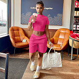 Solid Color Cropped T-shirt Stretch Shorts Two Piece Outfits NIYA-8047