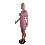 Spring New Sexy Patchwork Solid Color Off Shoulder Long Sleeve Cross Strap Bodycon Mini Dress LX-5801