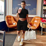 Solid Color Cropped T-shirt Stretch Shorts Two Piece Outfits NIYA-8047
