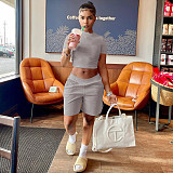 Solid Color Cropped T-shirt Stretch Shorts Two Piece Outfits NIYA-8047