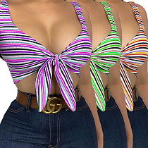 Summer Original Design Sexy Strappy Striped Off Shoulder Sleeveless Bandage Skinny Vest Crop Top ANDI-0502