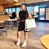 Solid Color Cropped T-shirt Stretch Shorts Two Piece Outfits NIYA-8047