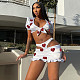 Sexy Heart Print Summer Short Sleeve Crop Top Cut Out Mini Skirt Women Two Pieces Outfits MEY-2043