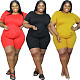 Plus Size Casual Solid Color Short Sleeve Round Neck T-Shirt Biker Shorts Two Piece Set FNN-8604