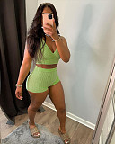 Sexy Sport Wear Solid Color Sleeveless V Neck Vest Crop Top Bodycon Shorts Two Piece Outfits ANDI-0501