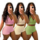 Sexy Sport Wear Solid Color Sleeveless V Neck Vest Crop Top Bodycon Shorts Two Piece Outfits ANDI-0501