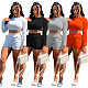 Solid Color Long Sleeves O Neck Backless Tie Crop Tops Elastic Waist Shorts Slim Two Pieces Outfits BGN-166