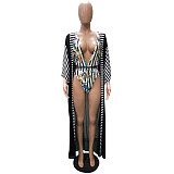 Sexy Swimwear Mesh Patchwork Long Cardigan Top+Sleeveless Bandage Bodysuit Two Piece Bikini Set LSD-8068
