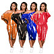 Women Sexy Tie Dye Print Three-Quarter Sleeve Loose Top Cropped Trousers 2 Piece Set MOF-6627