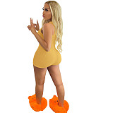 2021 Summer Sexy Rib Knitted Solid Color Deep V Neck Sleeveless Bodycon Women Rompers GLS-8114