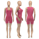2021 Summer Sexy Rib Knitted Solid Color Deep V Neck Sleeveless Bodycon Women Rompers GLS-8114