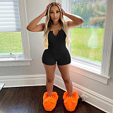 2021 Summer Sexy Rib Knitted Solid Color Deep V Neck Sleeveless Bodycon Women Rompers GLS-8114