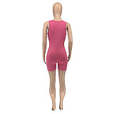2021 Summer Sexy Rib Knitted Solid Color Deep V Neck Sleeveless Bodycon Women Rompers GLS-8114