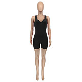 2021 Summer Sexy Rib Knitted Solid Color Deep V Neck Sleeveless Bodycon Women Rompers GLS-8114