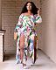 Summer Sexy Split Boho Beach Off Shoulder Long Sleeve Vintage Floral Printed Women Jumpsuit BER-8075