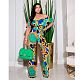 Summer Casual Print Off Shoulder Short Sleeve High Waist Wide Leg Loose Women Jumpsuit NK-8605