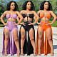 Solid Color Women Sexy Backless Slim Fit Bandage Wrap Chest Crop Top Loose High Split Pants Two Piece Outfits LP-6292