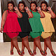 Plus Size Summer Solid Color Pleated Ruffles Sleeveless Blouse Shirts Shorts Women 2 Piece Tracksuit LP-6291