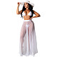 Plus Size Solid Color Sexy Mesh Sheer Pleat Maxi Skirts Cover Up Bikini Beach Swimwear 3 Piece Set SFY-132