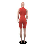 Summer Fashion Solid Color Hollow Out Sleeveless O-Neck Mid Waist Bodycon Women Rompers YB-6082