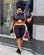 Fashion Color Block Patchwork Short Sleeve Round Neck Crop Top Biker Shorts Sport Two Piece Set HEJ-6059