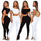 2021 Summer Solid Women Off Shoulder Short Sleeve Crop Tops Tshirt Leggings Pants Fitness Two Piece Set ASL-6375