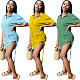 Summer Solid Color Turn Down Collar Polo Shirt Short Sleeve Drawstring Loose Fit Sports Wear Midi Dress MK-3058