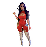 Summer Fashion Solid Color Hollow Out Sleeveless O-Neck Mid Waist Bodycon Women Rompers YB-6082