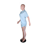 Summer Solid Color Turn Down Collar Polo Shirt Short Sleeve Drawstring Loose Fit Sports Wear Midi Dress MK-3058