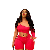 Casual Solid Color Women One Shoulder Long Sleeve Hollow Out Summer Bodycon Partywear Rompers YB-6078