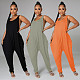 Summer Women Casual Solid Color Loose-Fit Cotton Sleeveless Sexy Nightclub Harlan Jumpsuit JP-1045