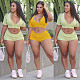 Sexy Solid Color Women Short Sleeve V Neck Tees Button Up Crop Top Bodycon Shorts Two Piece Set WSY-5875