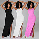 Fashion Solid Color Skinny Sleveless High Waist Split Backless Streetwear Summer Package Hip Bodycon Dresses JP-1046