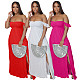 Woman Vintage Elegant Solid Color Off Shoulder Ruffled Short Sleeve Split Slim Bohemian Long Dress AIL-158