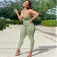 Sexy Summer Women Elegant Streetwear Solid V-Neck Halter Backless High Elastic Bodycon Fitness Jumpsuit RS-7181