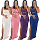 Sexy Solid Color Hollow Out Design Side Split Sleeveless Party Club Bandage Summer Women Long Dress OINGS-51005