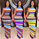 Sexy Striped Beach Halter Backless Sleeveless High Waist Side Slit Women's Bodycon Thin Maxi Dress BER-8076
