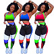 Women Summer Workout Color Patchwork Sleeveless Vest Crop Tops Skinny Pants Jogger Two Piece Sets XY-9105