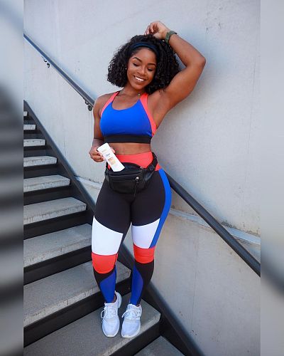 Women Summer Workout Color Patchwork Sleeveless Vest Crop Tops Skinny Pants Jogger Two Piece Sets XY-9105