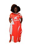 Plus Size Fashion Women's Clothing Contrast Color Printing Round Neck Short Sleeve Loose Long Dress TB-5285