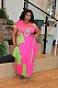 Plus Size Fashion Women's Clothing Contrast Color Printing Round Neck Short Sleeve Loose Long Dress TB-5285