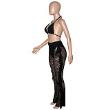 Halter Bra Mesh Ruffles Pants With Panties Beach 3 Piece Bikini Set SH-390114