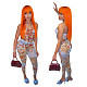 Sexy Women Print Off Shoulder Sleeveless Bandage Crop Tops Leggings Pant Two Piece Matching Set XING-065