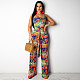 Women's Fashion Print Sleeveless Spaghetti Strap Bandage Thin Summer Wide Leg Jumpsuit SH-390120