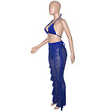 Halter Bra Mesh Ruffles Pants With Panties Beach 3 Piece Bikini Set SH-390114