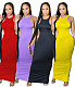 Fashion Solid Color Sleeveless O-Neck High Waist Summer Party Clubwear Outfit Bodycon Long Dress DAI-8352
