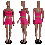 Hot Style Solid Color Women Bandage Spaghetti Strap Crop Top Body-Shaping Biker Short 2 Piece Matching Set HMS-5474
