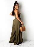2021 Summer Hot Style Women Elegant Solid Color Deep V Neck Wide Leg Split Spaghetti Strap Bandage Jumpsuit ANDI-0508